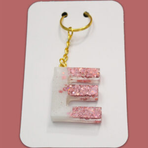 Pink Sparkly Letter E Keychain