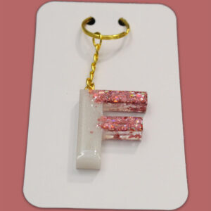 Pink Sparkly Letter F Keychain