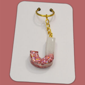 Pink Sparkly Letter J Keychain