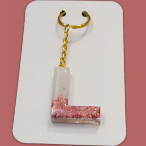 Pink Sparkly Letter L Keychain