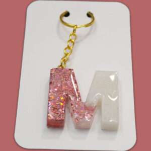 Pink Sparkly Letter M Keychain