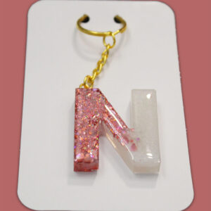 Pink Sparkly Letter N Keychain