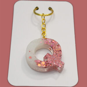 Pink Sparkly Letter Q Keychain