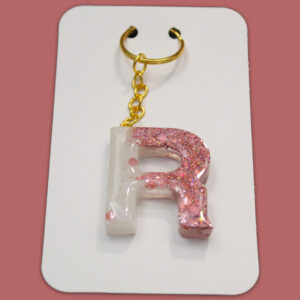 Pink Sparkly Letter R Keychain