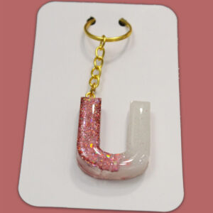 Pink Sparkly Letter U Keychain